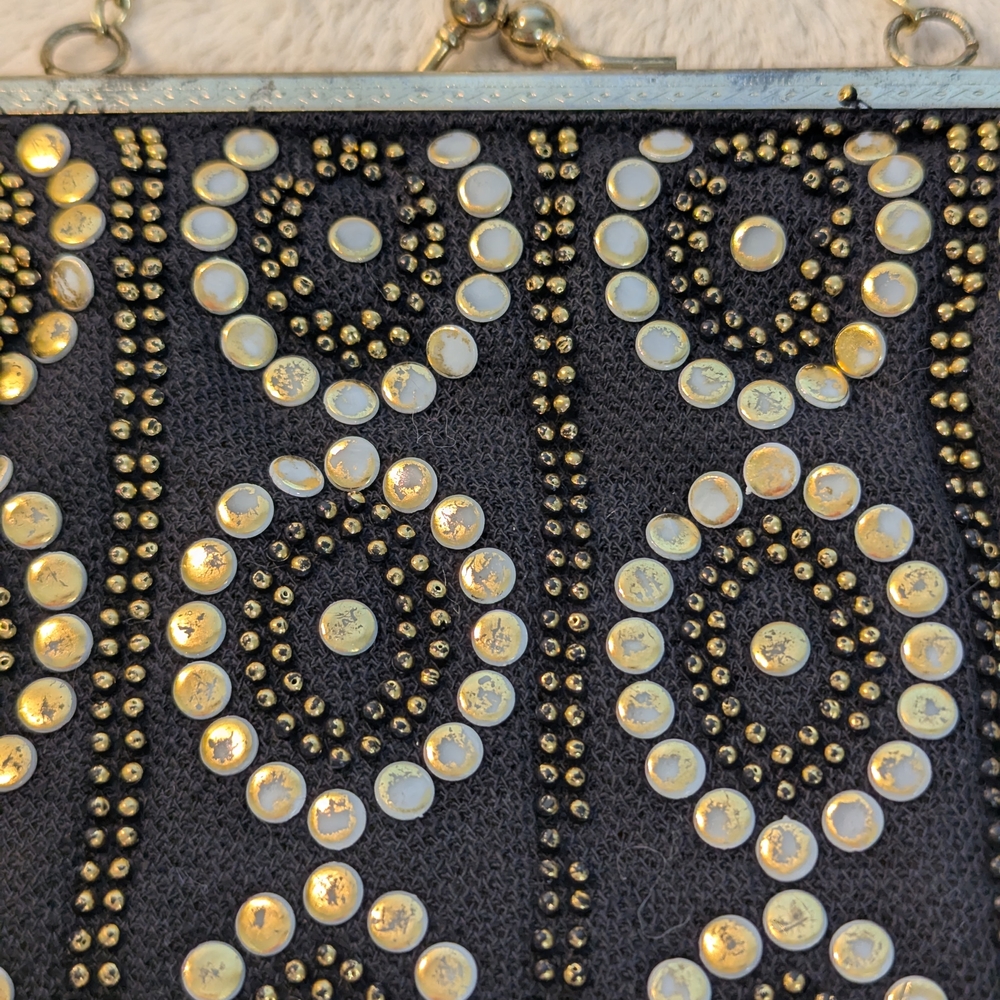 1950s Gold And Black Studded Evening Party- Clasp Purse/Vintage - Picture 5 of 12
